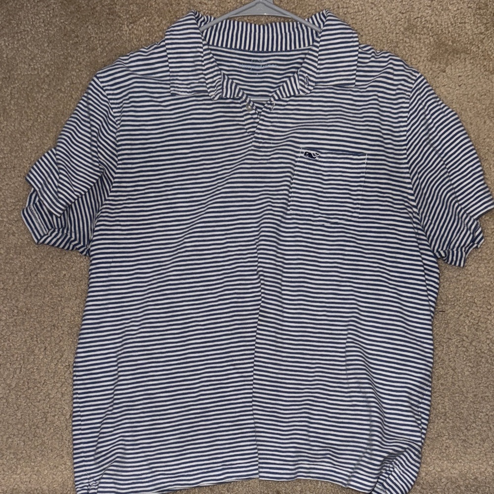 Vineyard Vines Navy and White Striped Polo Mens Large